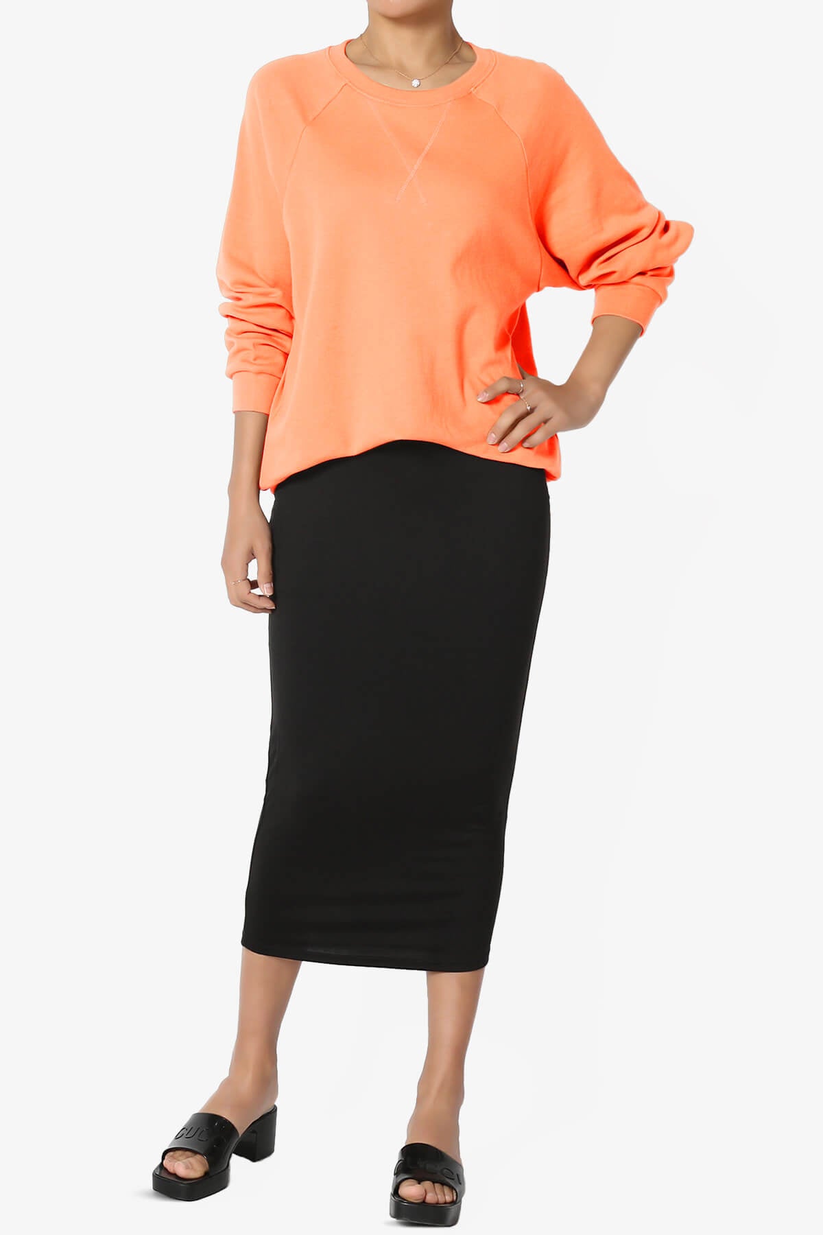 Load image into Gallery viewer, Carlene Cotton Raglan Sleeve Pullover Top NEON CORAL_6
