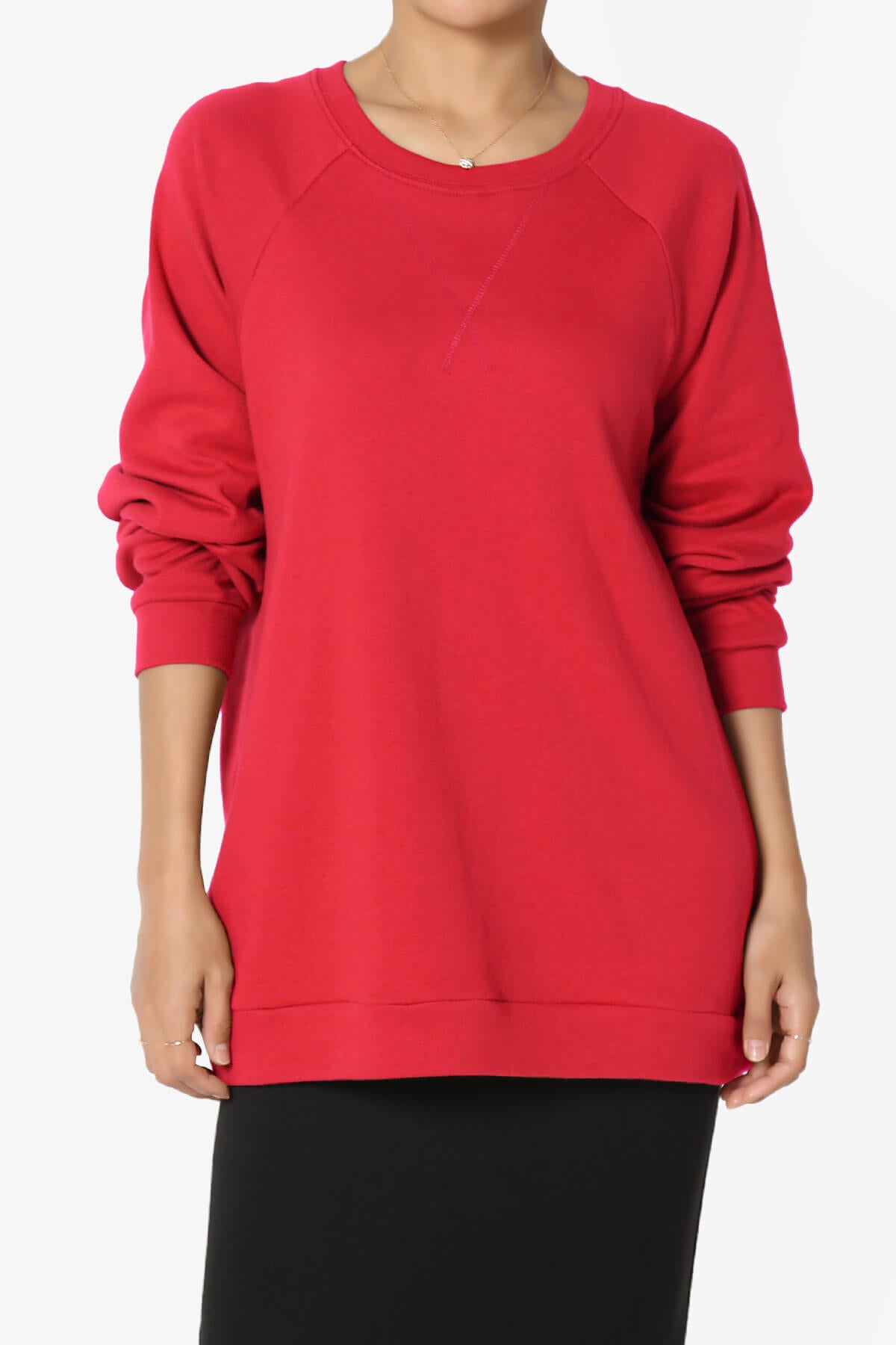 Carlene Cotton Raglan Sleeve Pullover Top RED_1