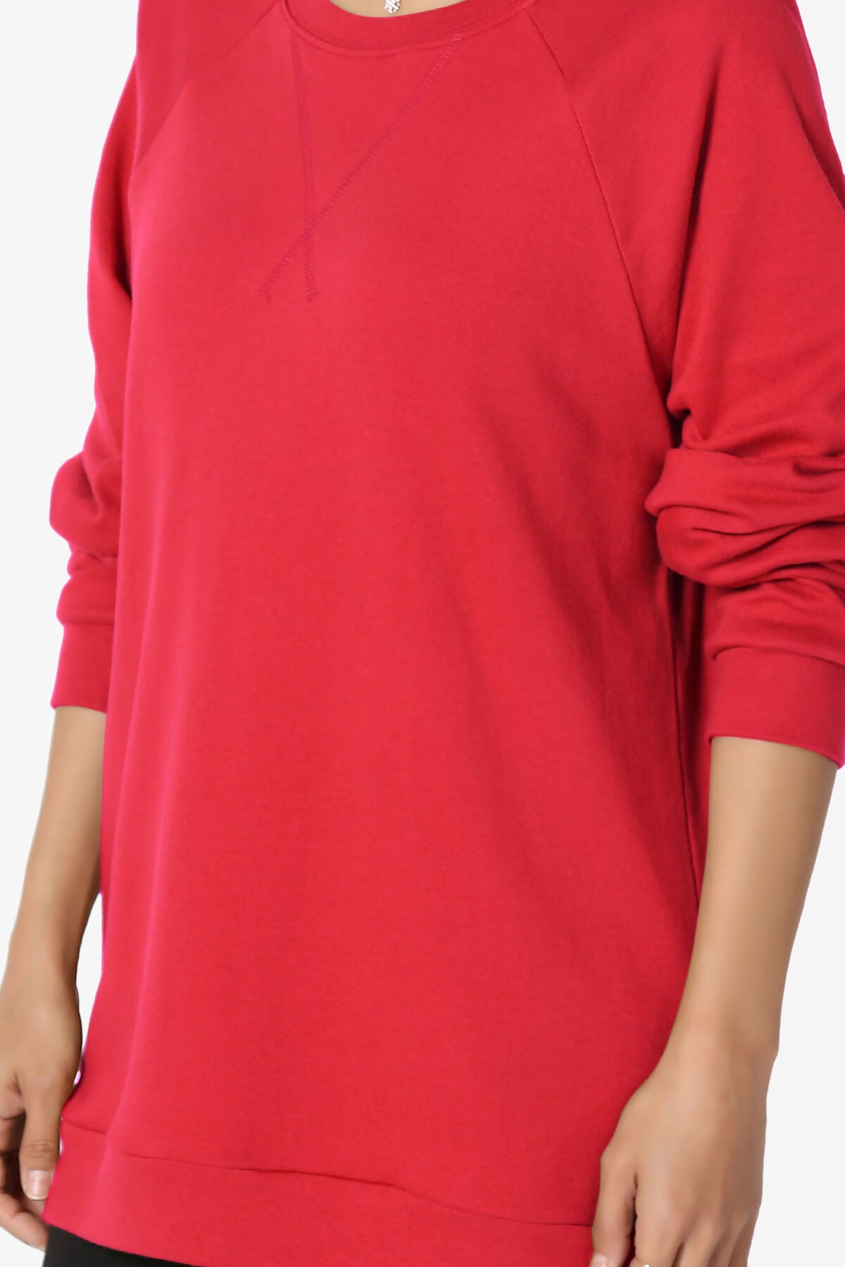 Carlene Cotton Raglan Sleeve Pullover Top RED_5
