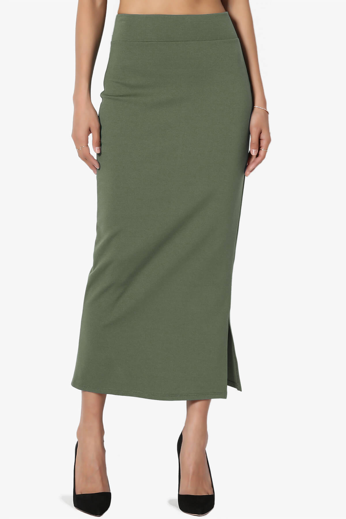 Load image into Gallery viewer, Carleta Mid Calf Pencil Skirt DUSTY OLIVE_1
