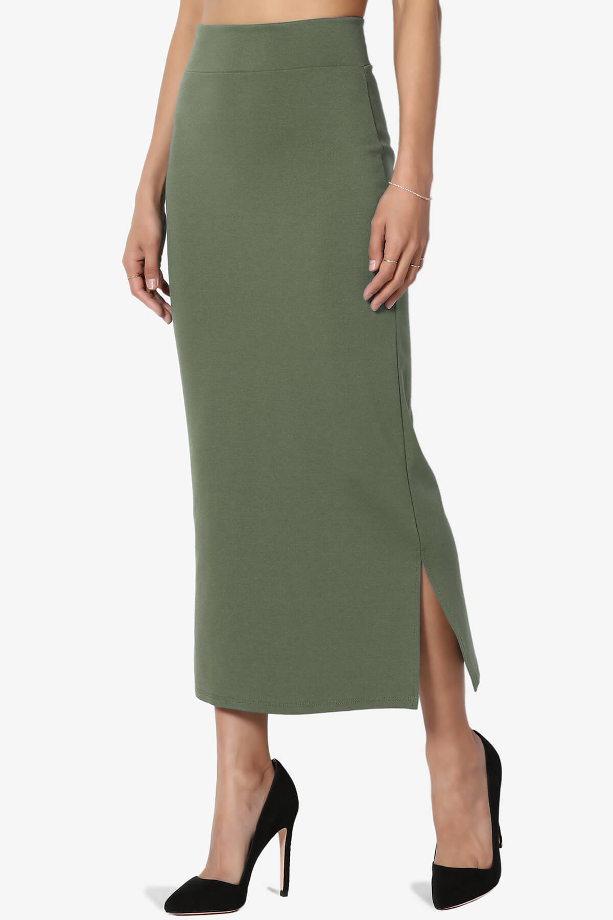 Load image into Gallery viewer, Carleta Mid Calf Pencil Skirt DUSTY OLIVE_3
