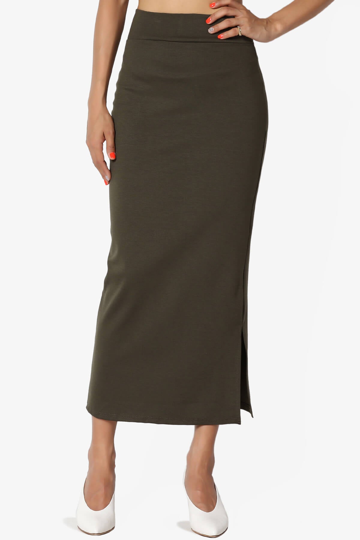Carleta Mid Calf Pencil Skirt OLIVE_1