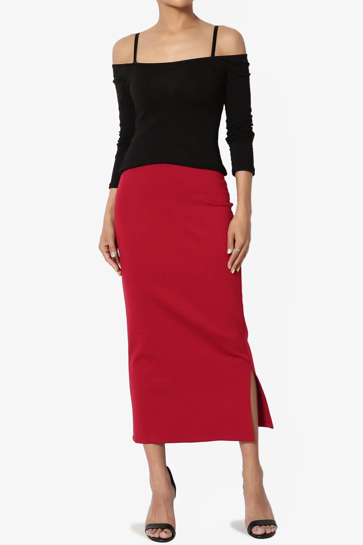 Carleta Mid Calf Pencil Skirt RED_6
