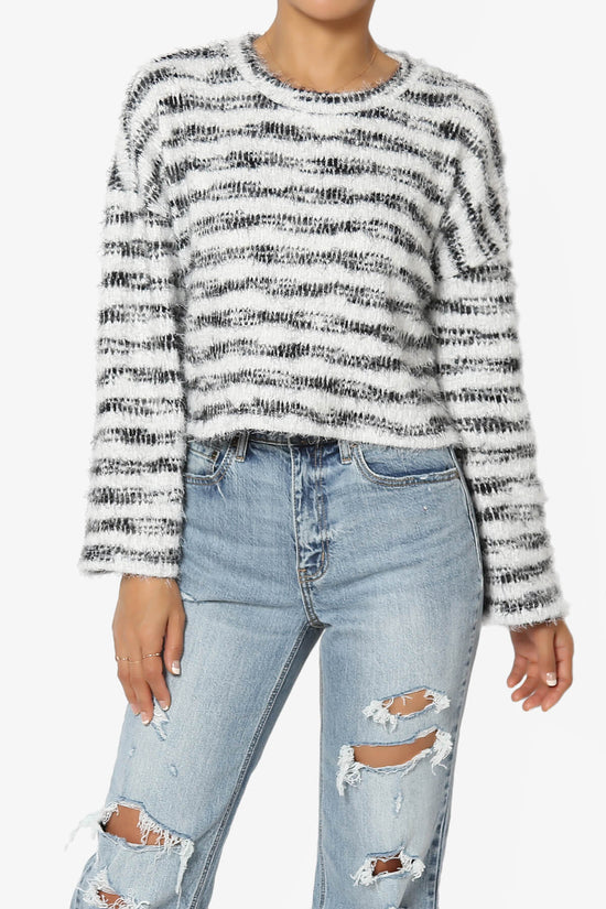 Carrine Fuzzy Stripe Crop Sweater BLACK_1