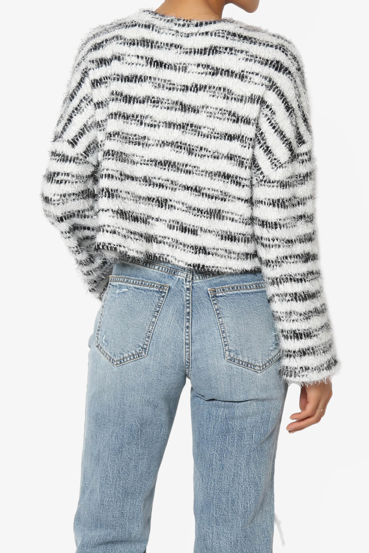 Load image into Gallery viewer, Carrine Fuzzy Stripe Crop Sweater BLACK_2
