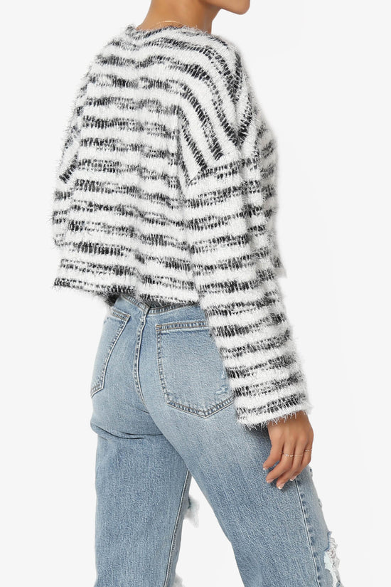 Load image into Gallery viewer, Carrine Fuzzy Stripe Crop Sweater BLACK_4
