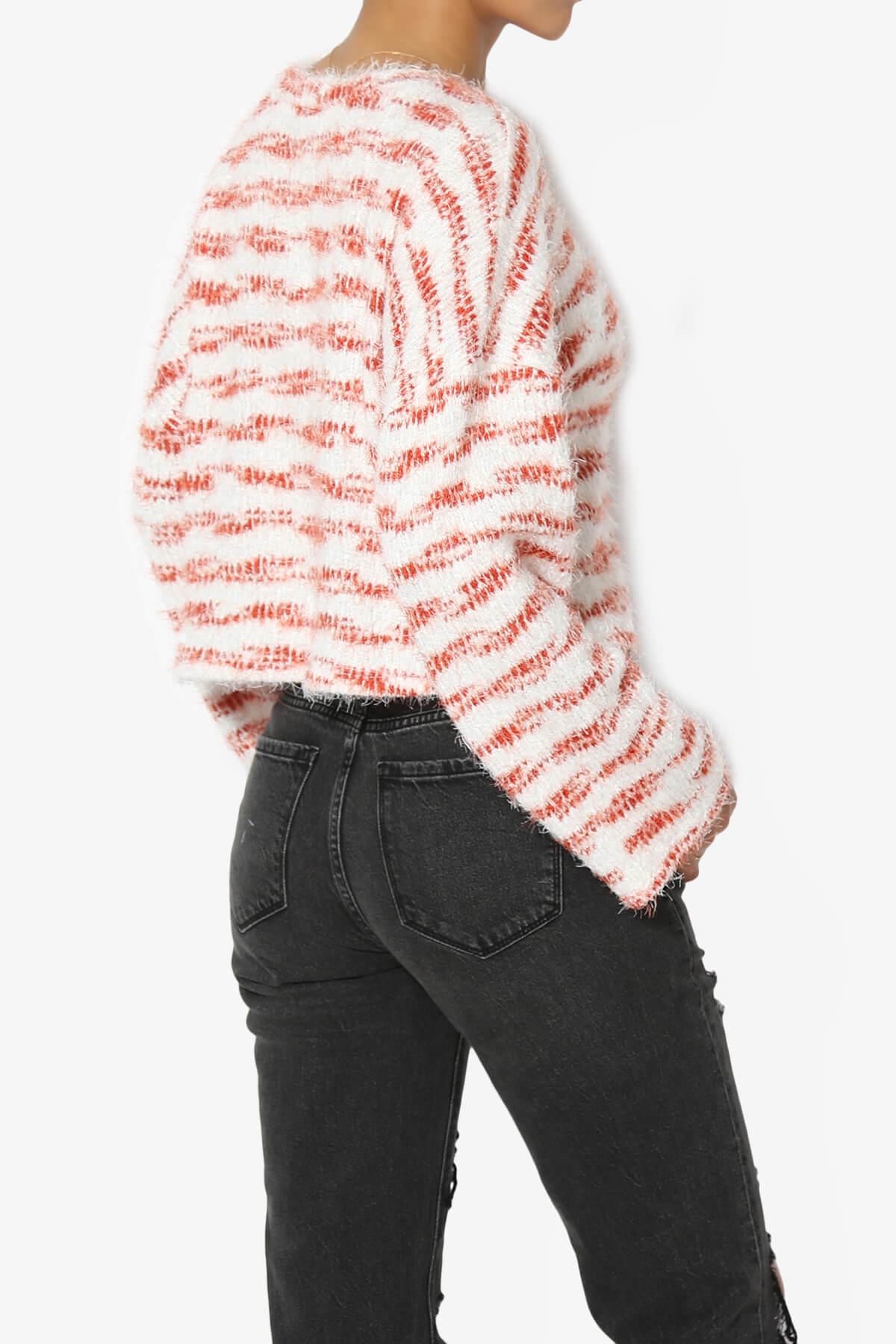 Load image into Gallery viewer, Carrine Fuzzy Stripe Crop Sweater RUST_4
