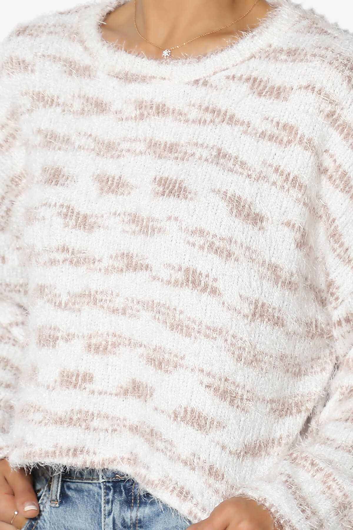 Carrine Fuzzy Stripe Crop Sweater TAUPE_5