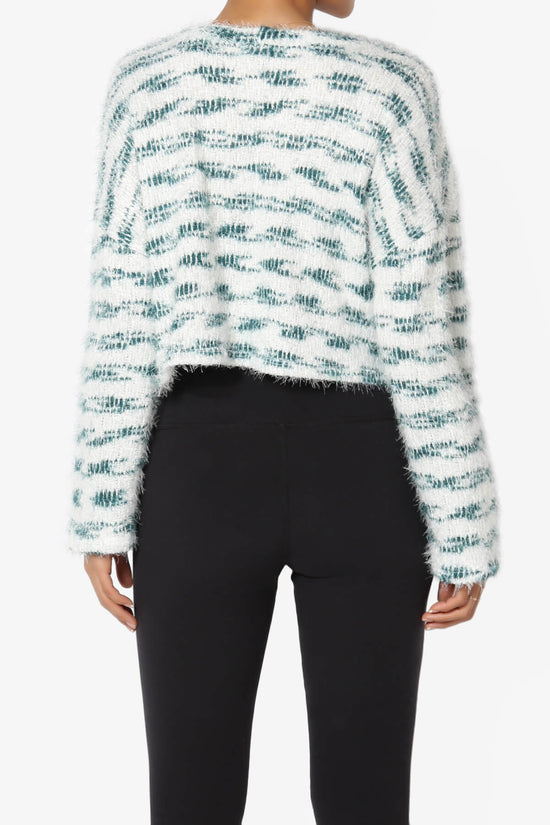 Load image into Gallery viewer, Carrine Fuzzy Stripe Crop Sweater TEAL_2

