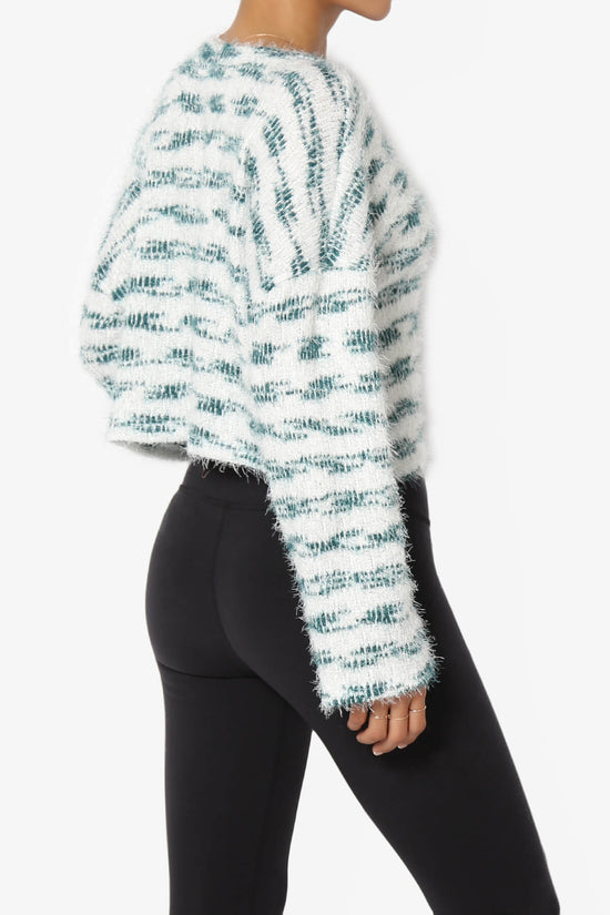 Carrine Fuzzy Stripe Crop Sweater TEAL_4