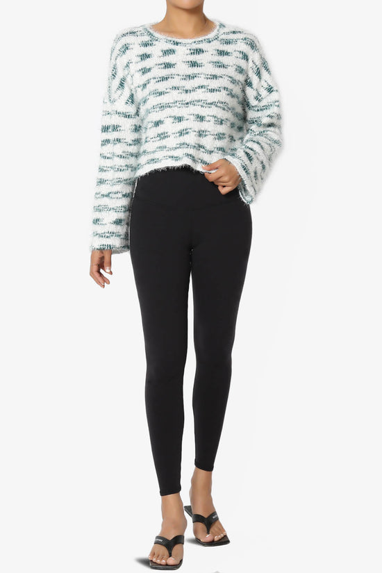 Load image into Gallery viewer, Carrine Fuzzy Stripe Crop Sweater TEAL_6
