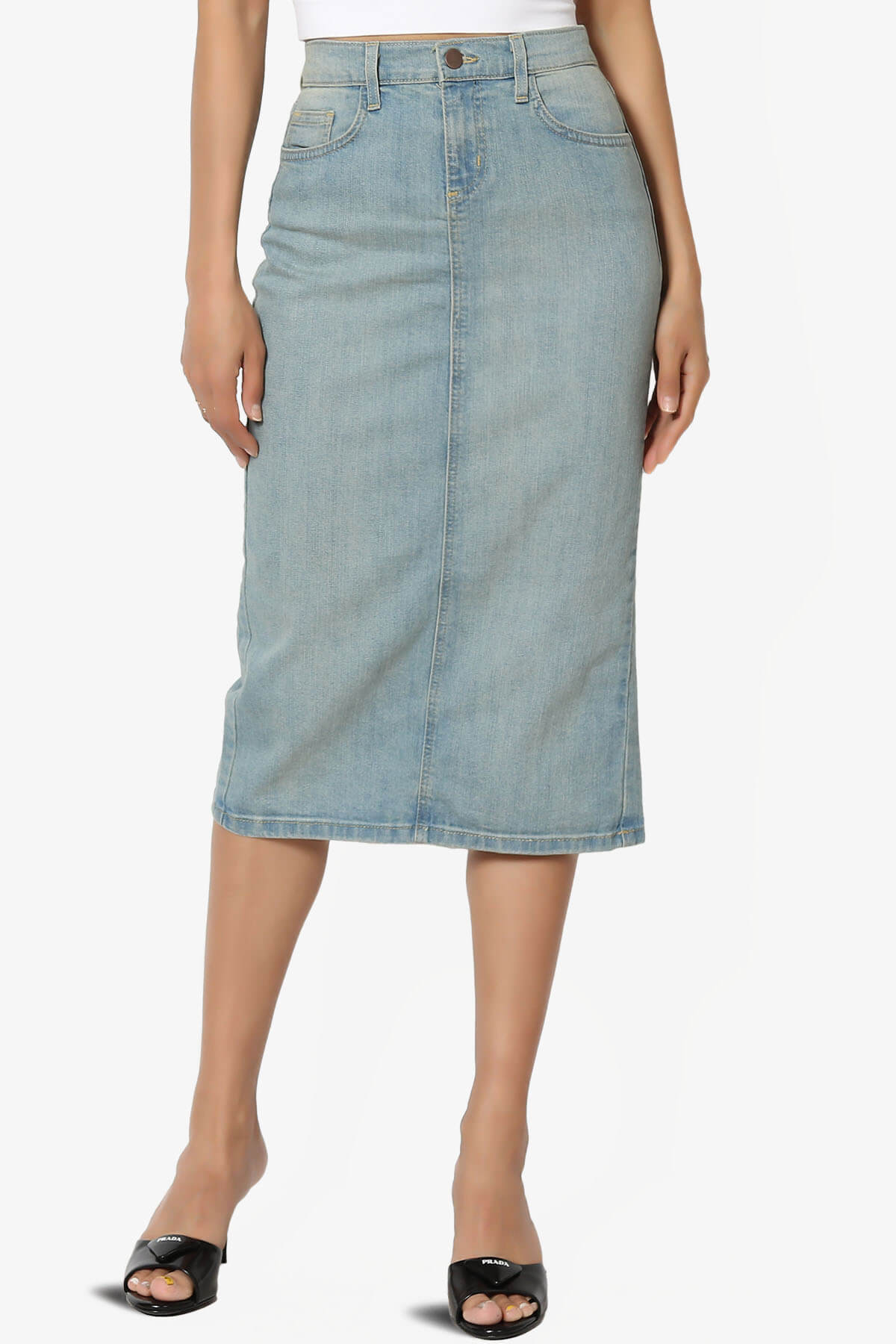Load image into Gallery viewer, Celvin Washed Denim Pencil Midi Skirt LIGHT_1

