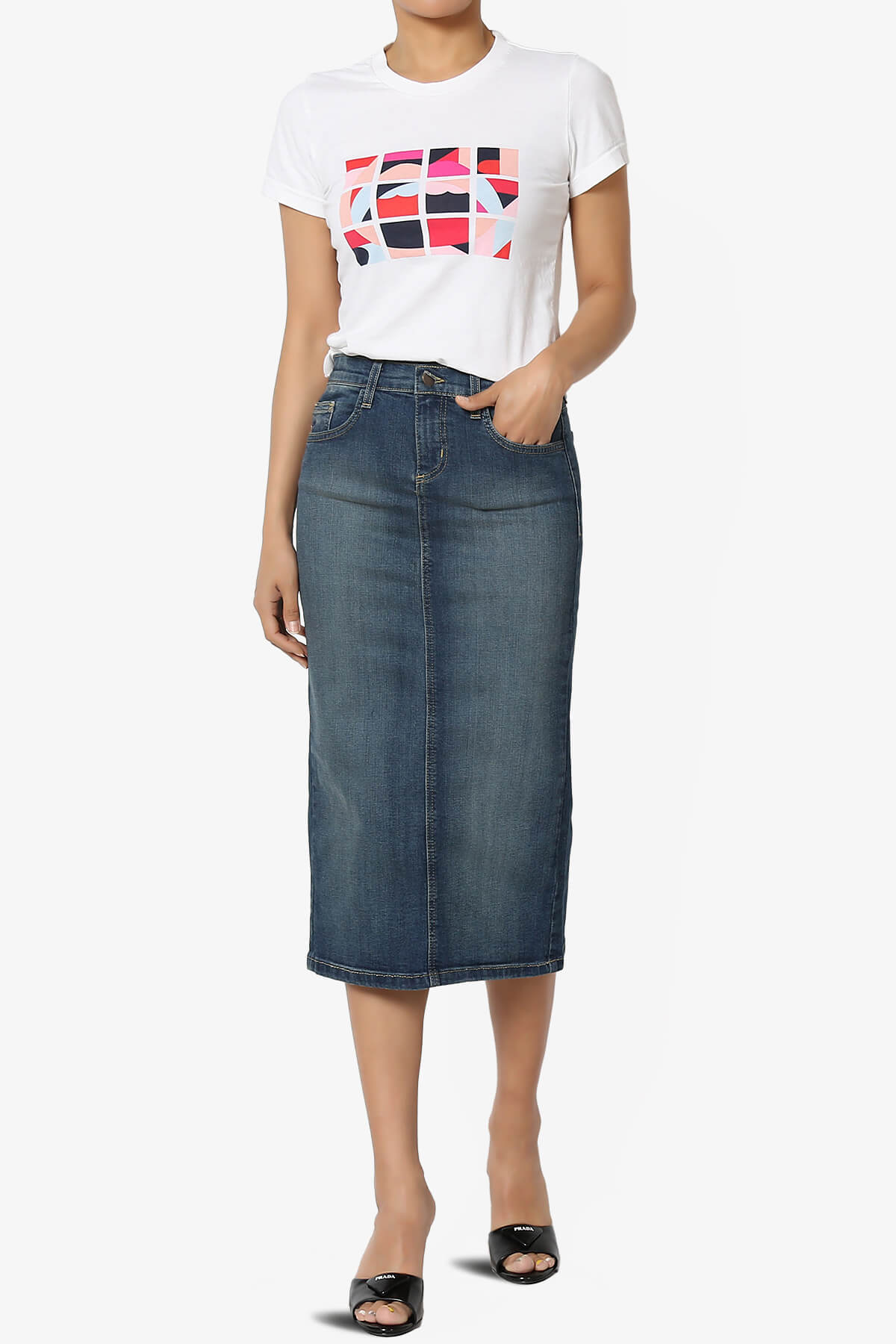Load image into Gallery viewer, Celvin Washed Denim Pencil Midi Skirt MEDIUM_6
