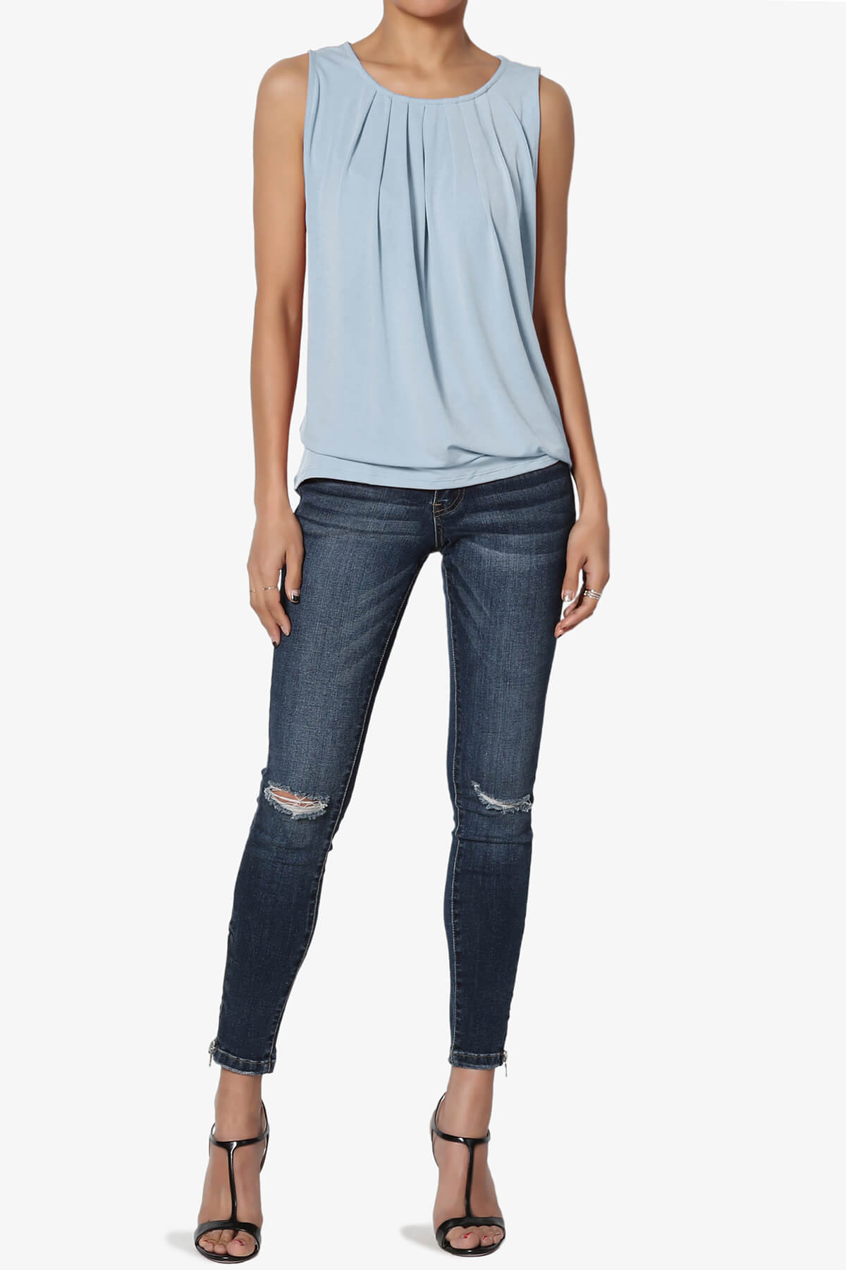 Load image into Gallery viewer, Chaffee Pleat Neck Tank Top ASH BLUE_6
