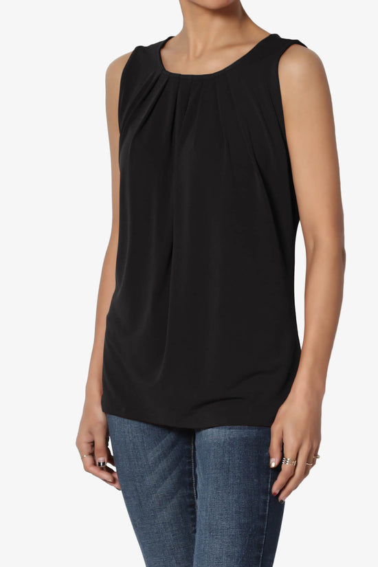 Load image into Gallery viewer, Chaffee Pleat Neck Tank Top BLACK_3
