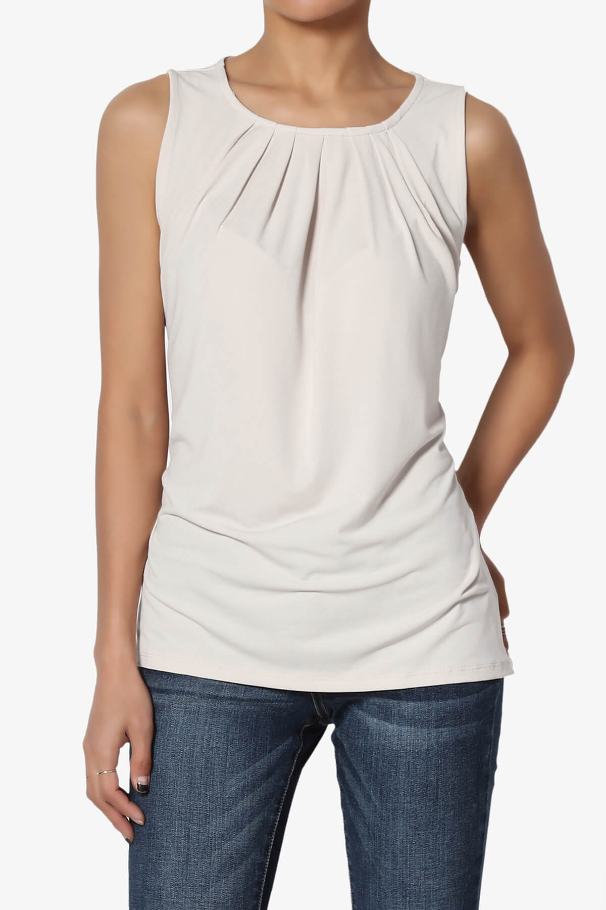 Load image into Gallery viewer, Chaffee Pleat Neck Tank Top BONE_1
