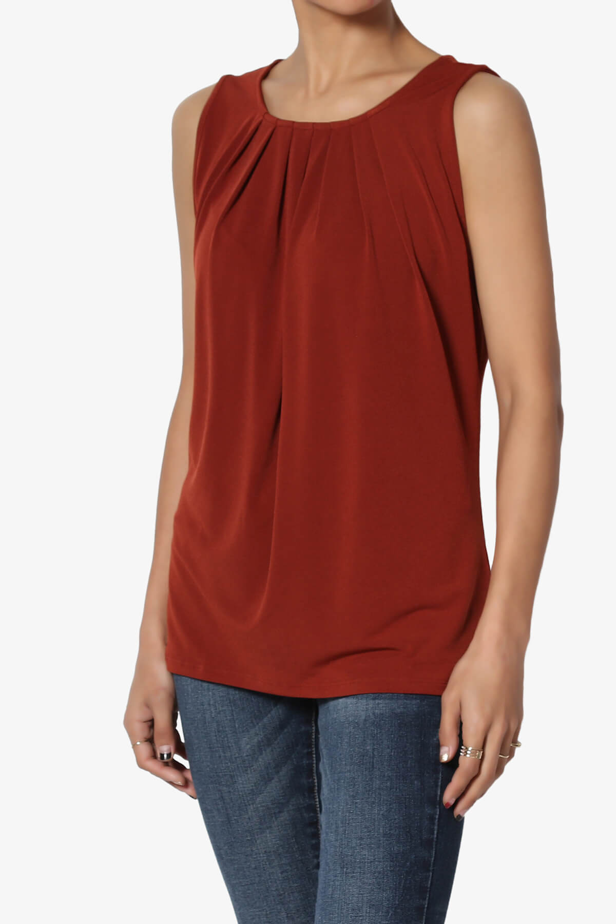 Load image into Gallery viewer, Chaffee Pleat Neck Tank Top DARK RUST_3
