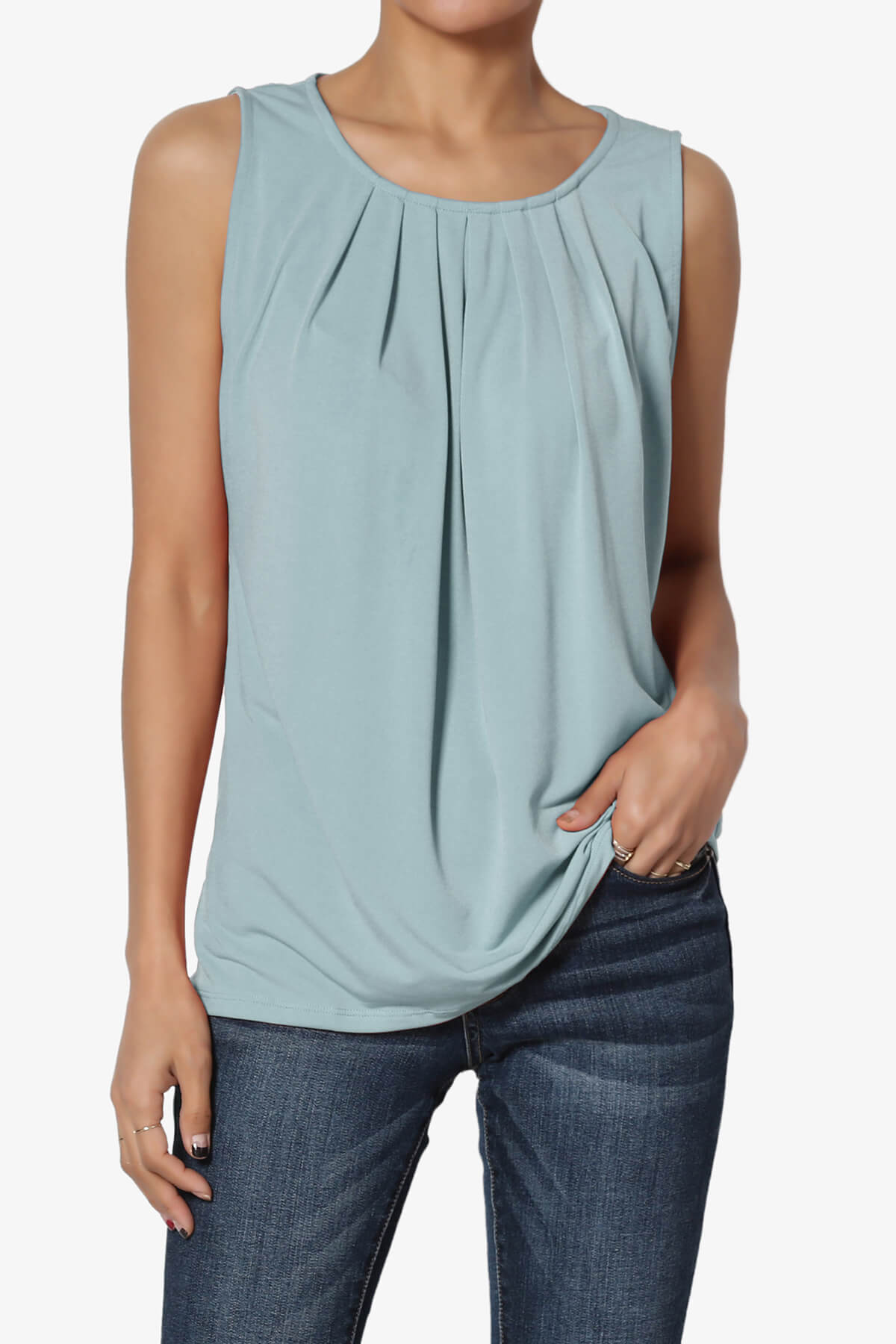 Chaffee Pleat Neck Tank Top DUSTY BLUE_1