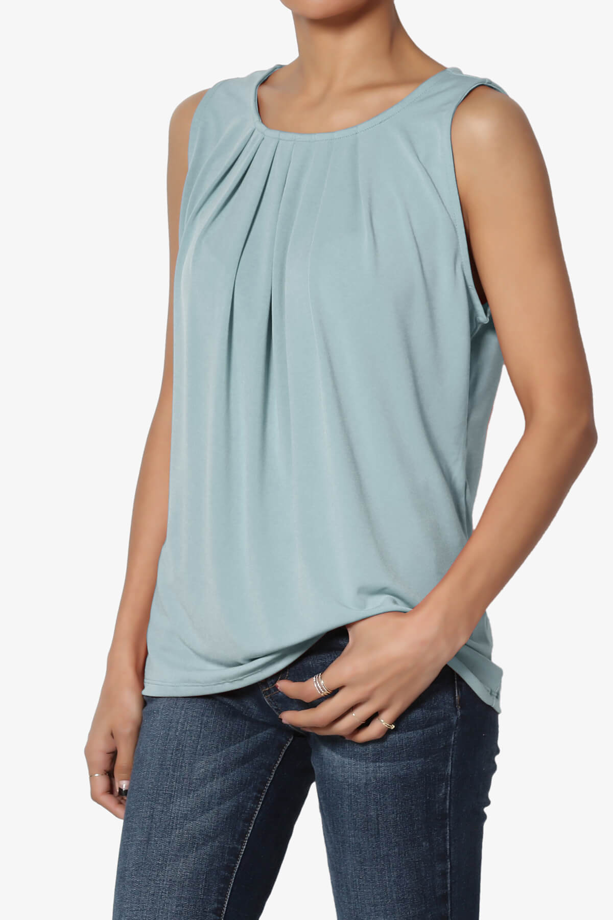 Load image into Gallery viewer, Chaffee Pleat Neck Tank Top DUSTY BLUE_3
