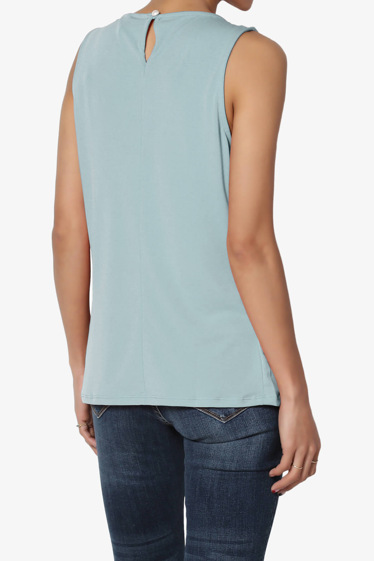 Load image into Gallery viewer, Chaffee Pleat Neck Tank Top DUSTY BLUE_4
