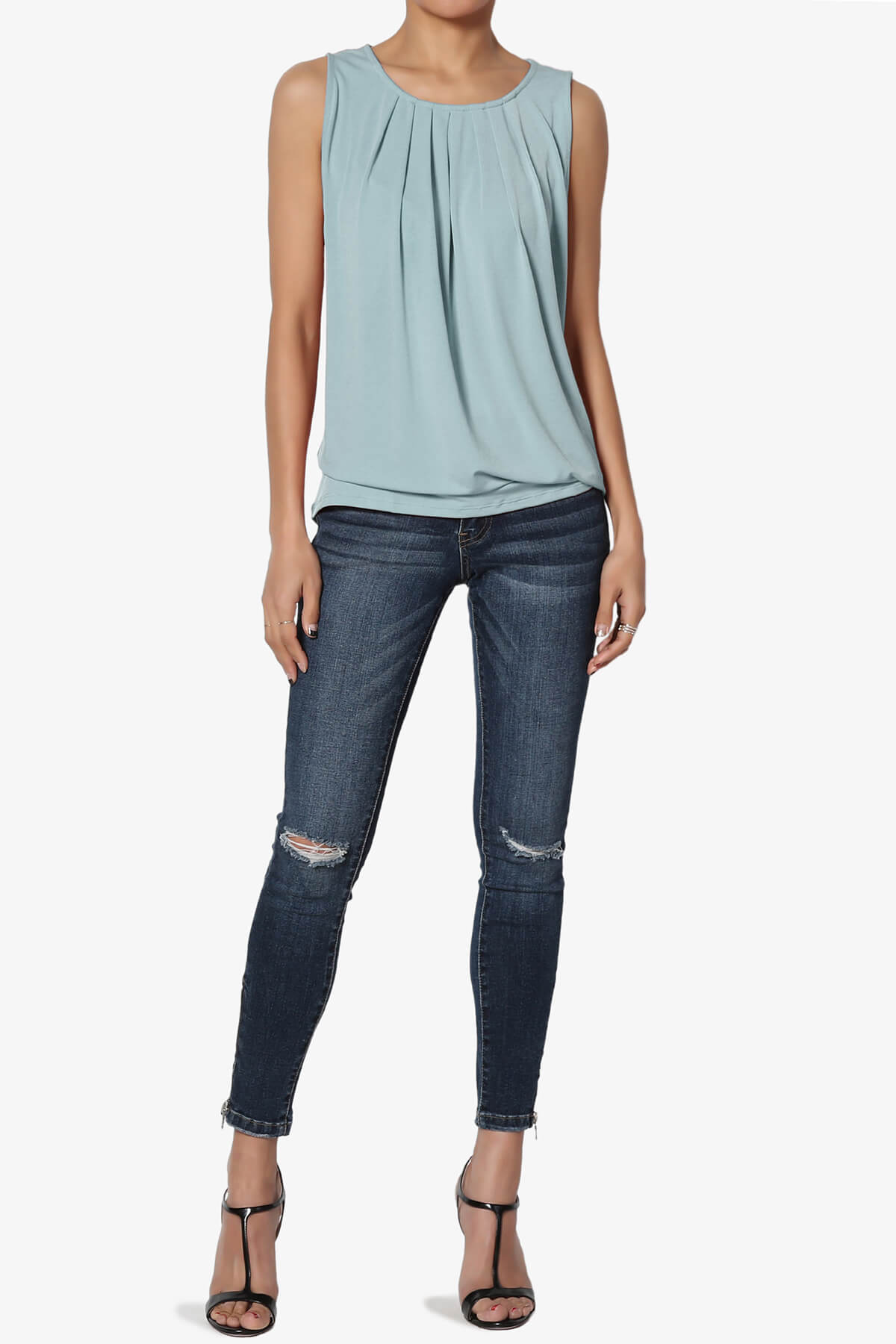 Load image into Gallery viewer, Chaffee Pleat Neck Tank Top DUSTY BLUE_6
