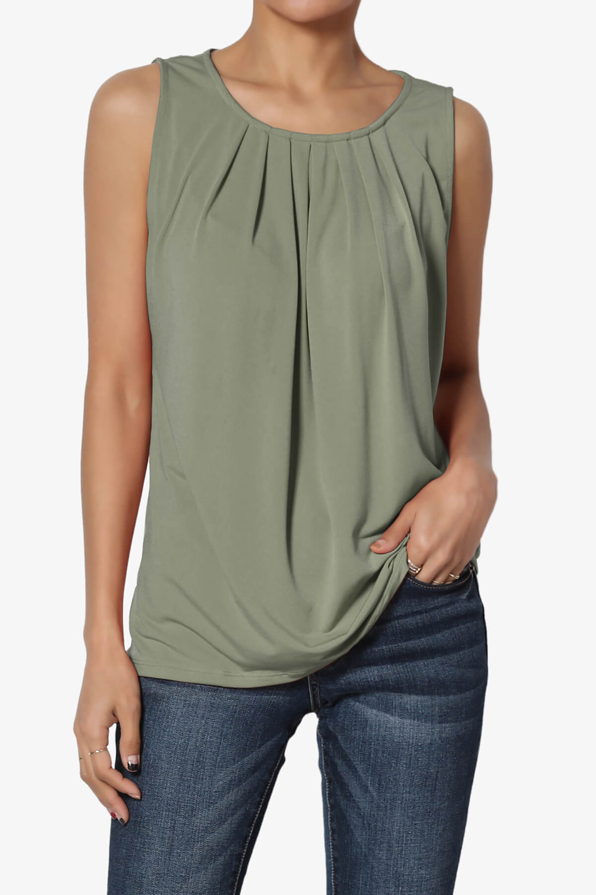 Chaffee Pleat Neck Tank Top DUSTY OLIVE_1