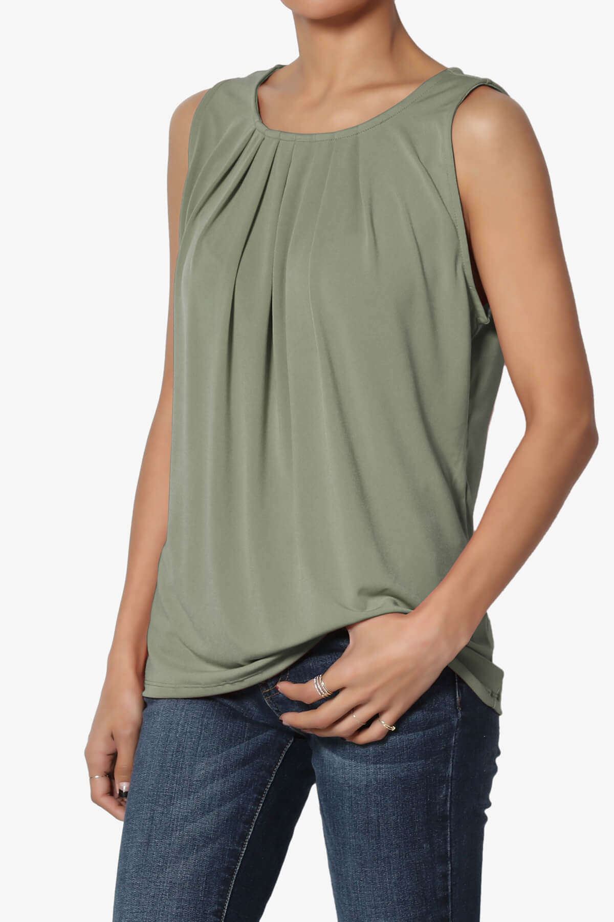 Chaffee Pleat Neck Tank Top DUSTY OLIVE_3