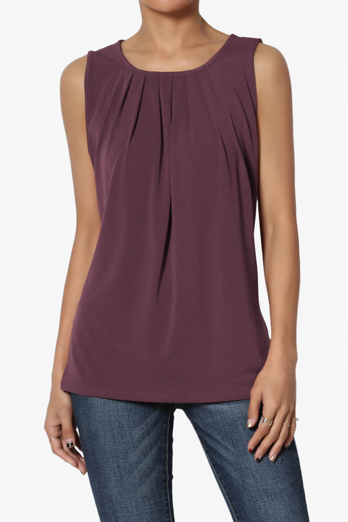 Chaffee Pleat Neck Tank Top DUSTY PLUM_1