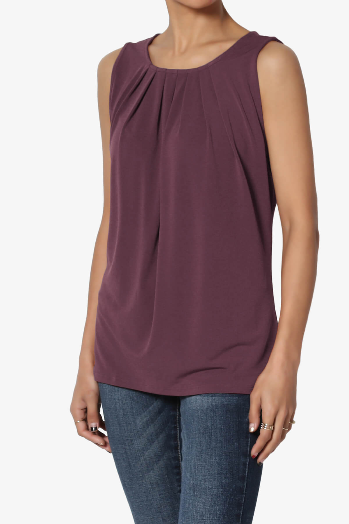 Load image into Gallery viewer, Chaffee Pleat Neck Tank Top DUSTY PLUM_3
