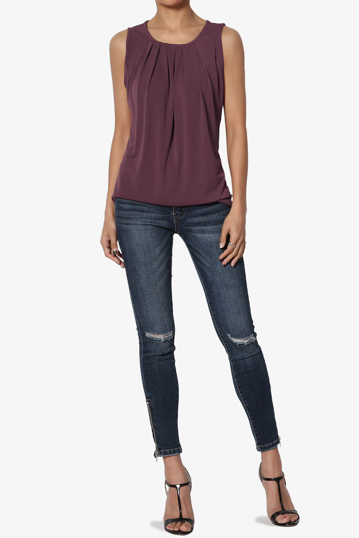 Load image into Gallery viewer, Chaffee Pleat Neck Tank Top DUSTY PLUM_6
