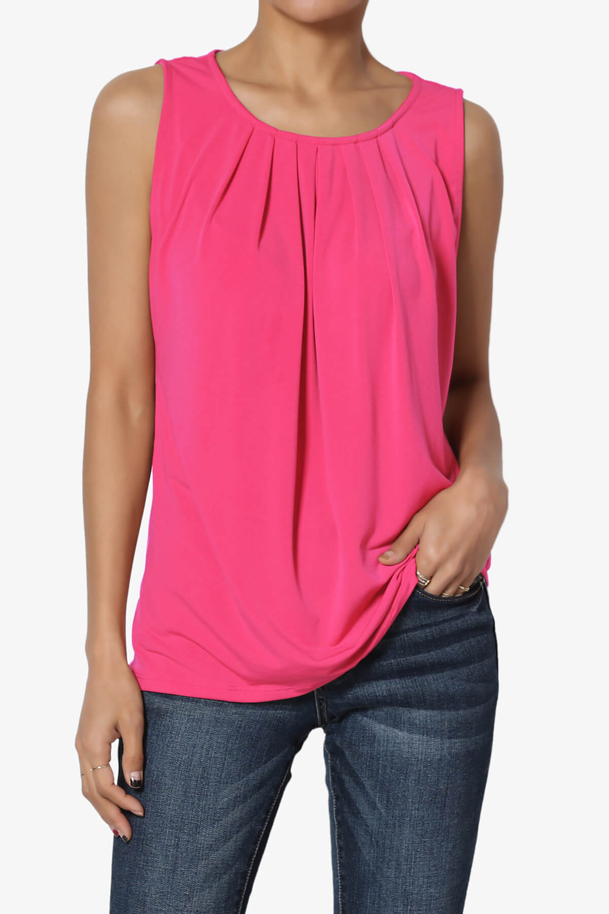Chaffee Pleat Neck Tank Top HOT PINK_1