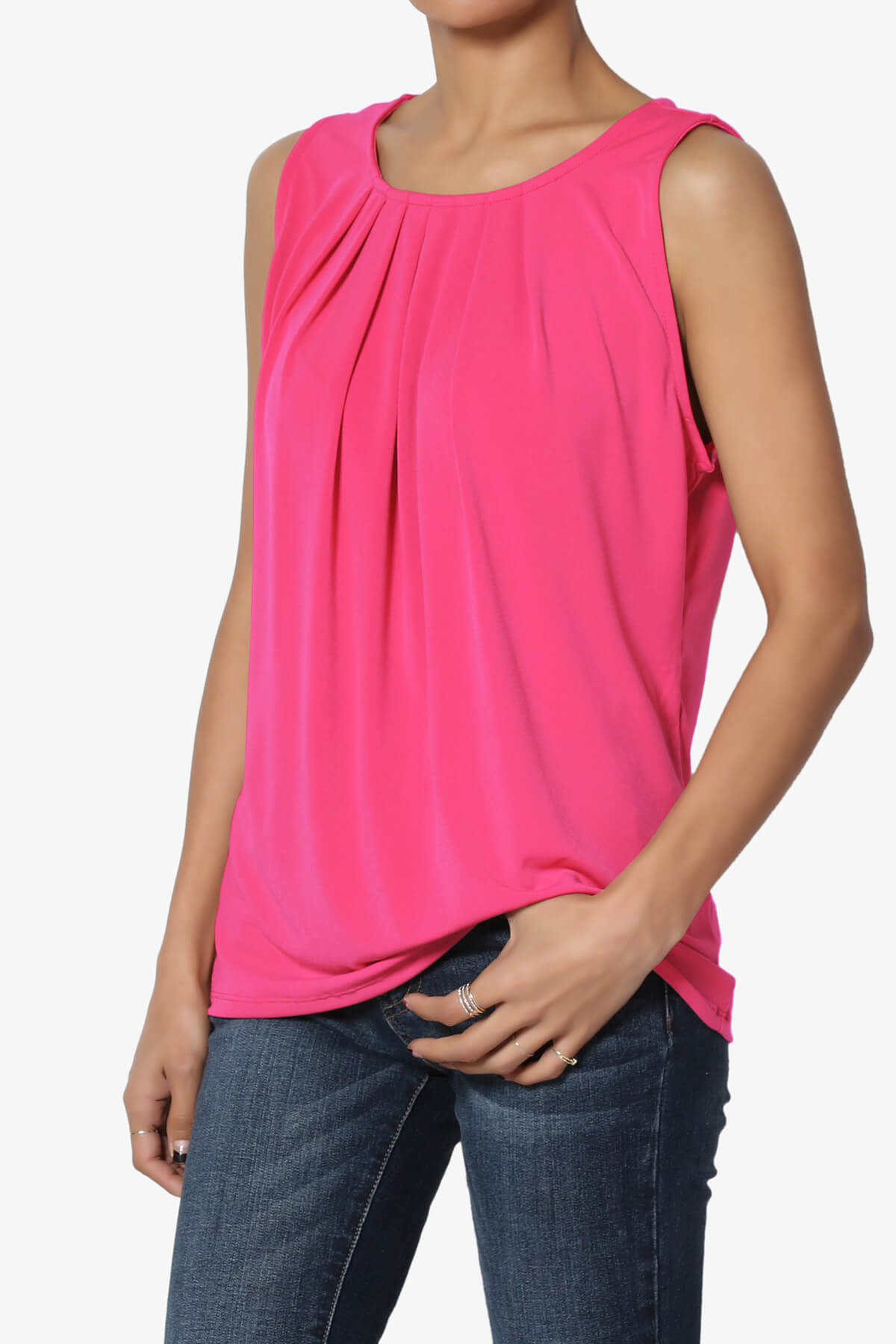 Chaffee Pleat Neck Tank Top HOT PINK_3