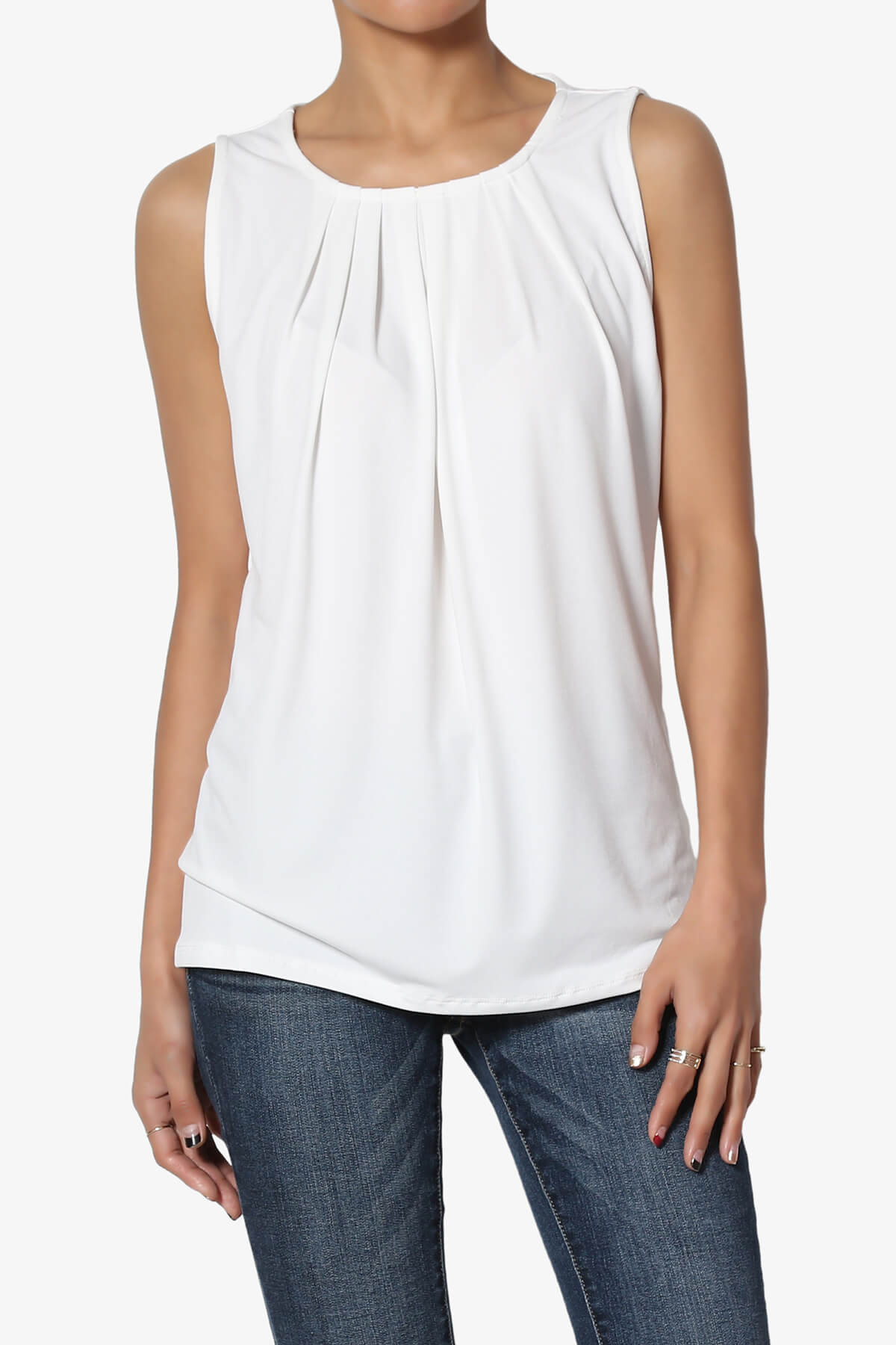 Load image into Gallery viewer, Chaffee Pleat Neck Tank Top IVORY_1
