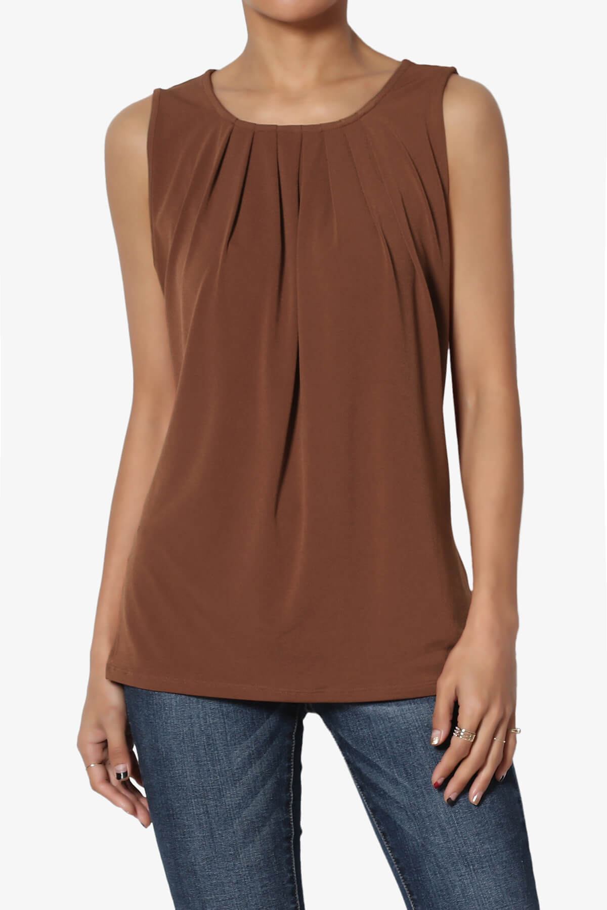 Load image into Gallery viewer, Chaffee Pleat Neck Tank Top LIGHT BROWN_1
