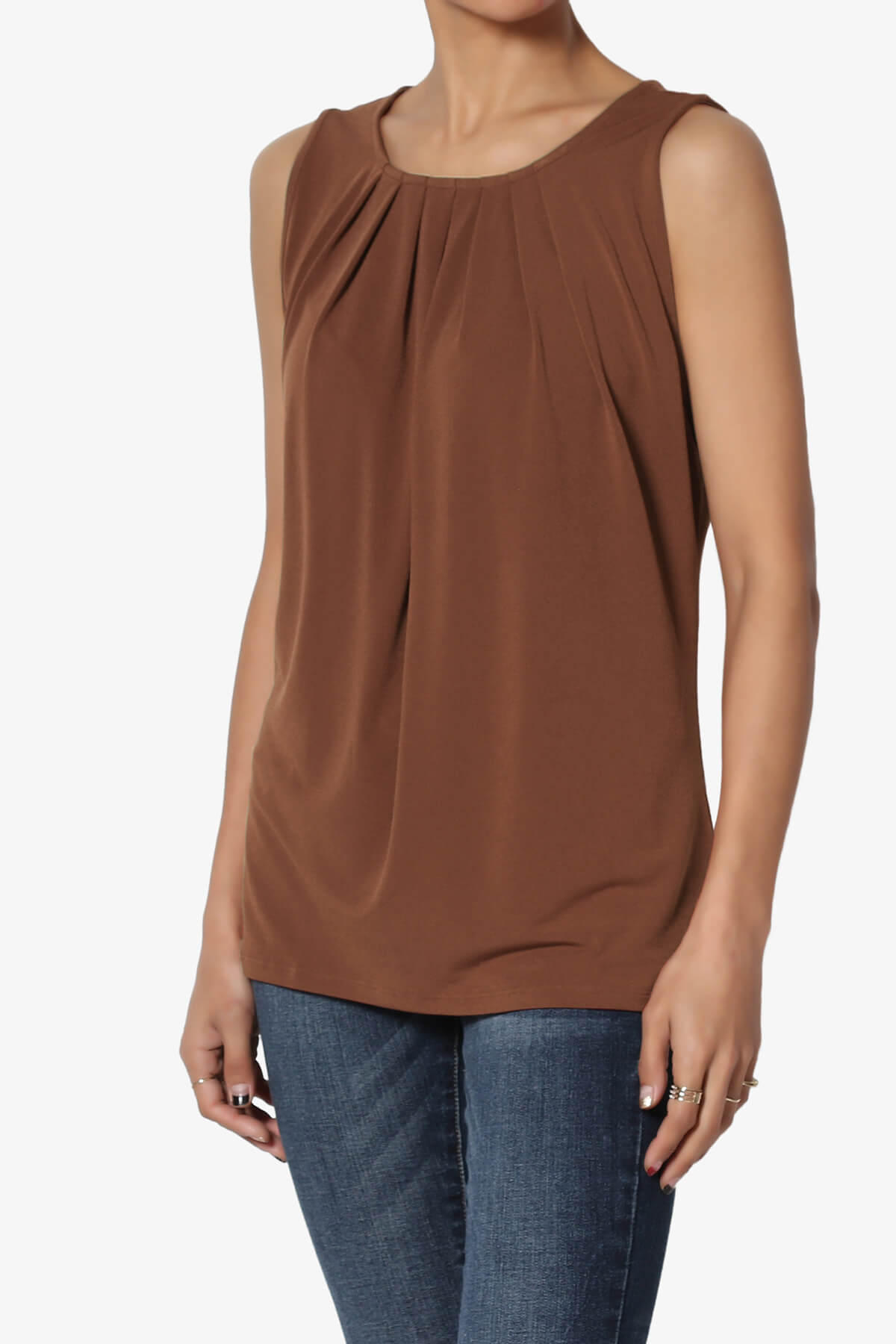 Load image into Gallery viewer, Chaffee Pleat Neck Tank Top LIGHT BROWN_3
