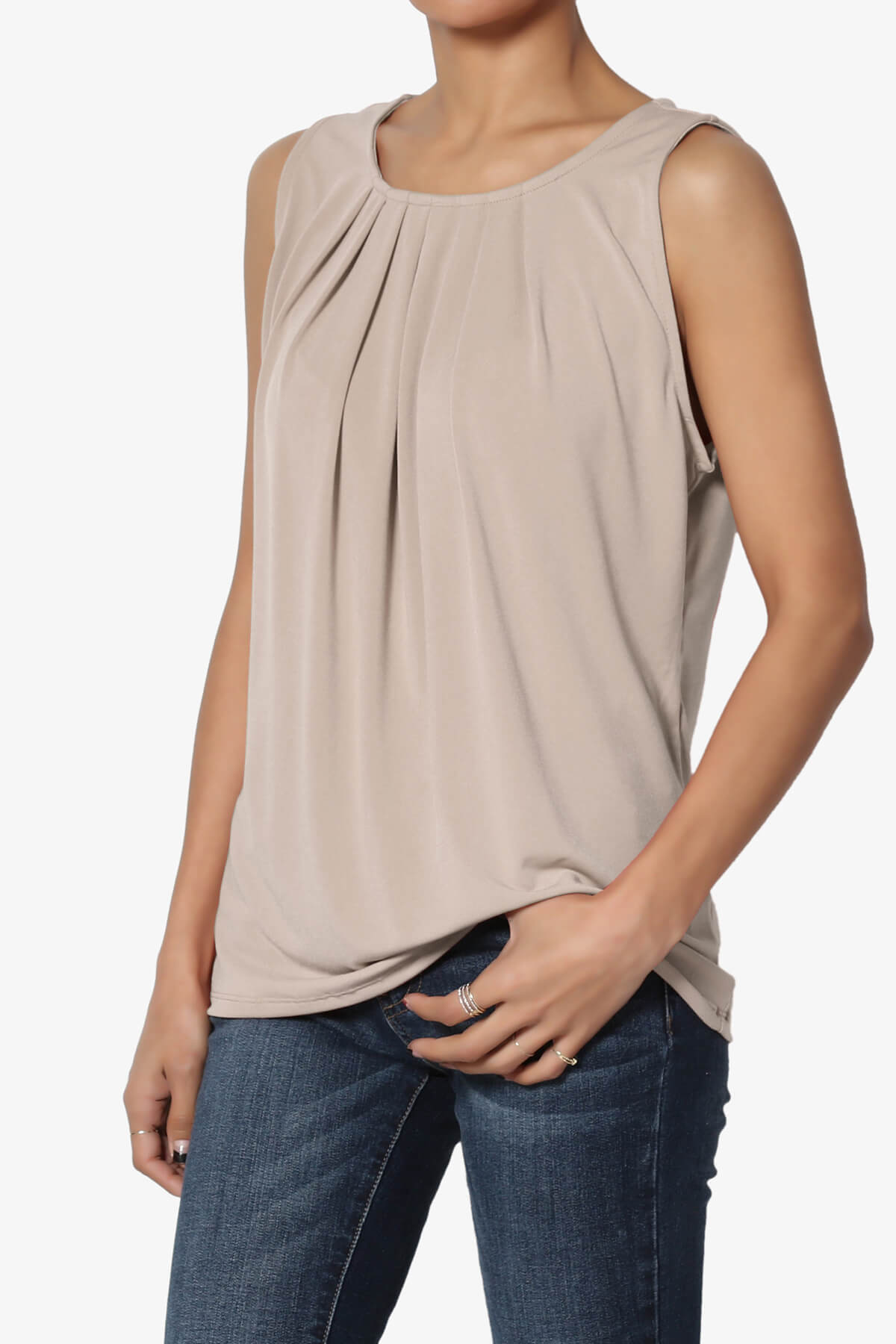 Chaffee Pleat Neck Tank Top LIGHT MOCHA_3