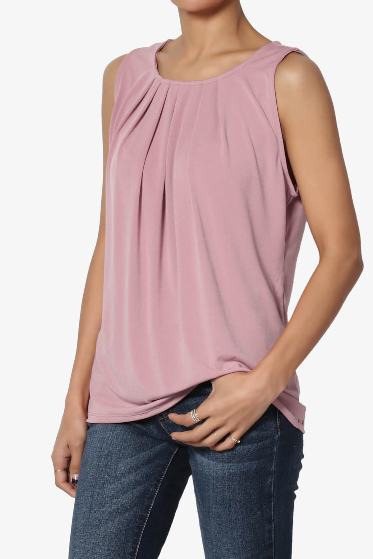 Load image into Gallery viewer, Chaffee Pleat Neck Tank Top LIGHT ROSE_3
