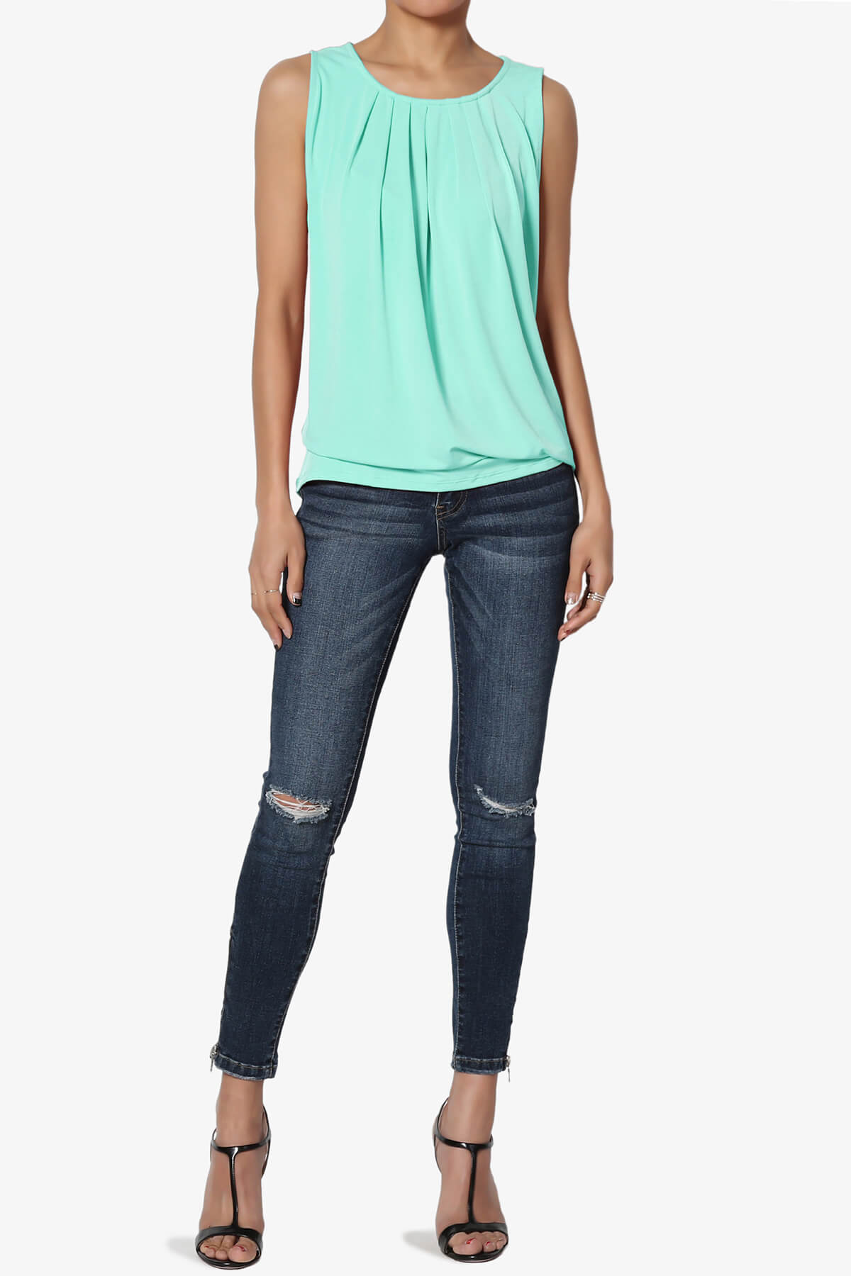 Load image into Gallery viewer, Chaffee Pleat Neck Tank Top MINT_6

