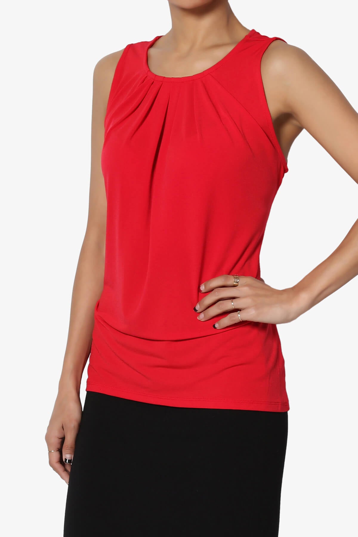 Chaffee Pleat Neck Tank Top RED_3