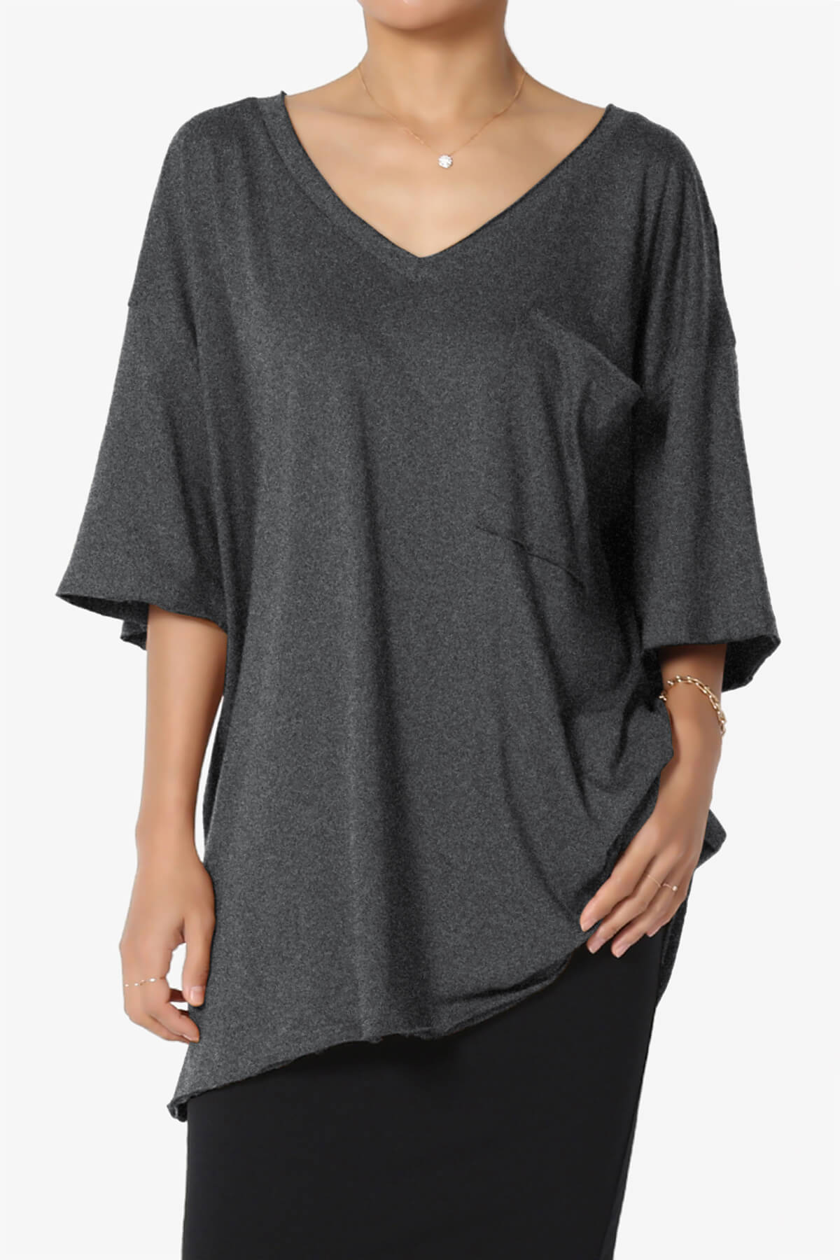 Load image into Gallery viewer, Charlie V Neck Pocket Boyfriend Tee CHARCOAL_1
