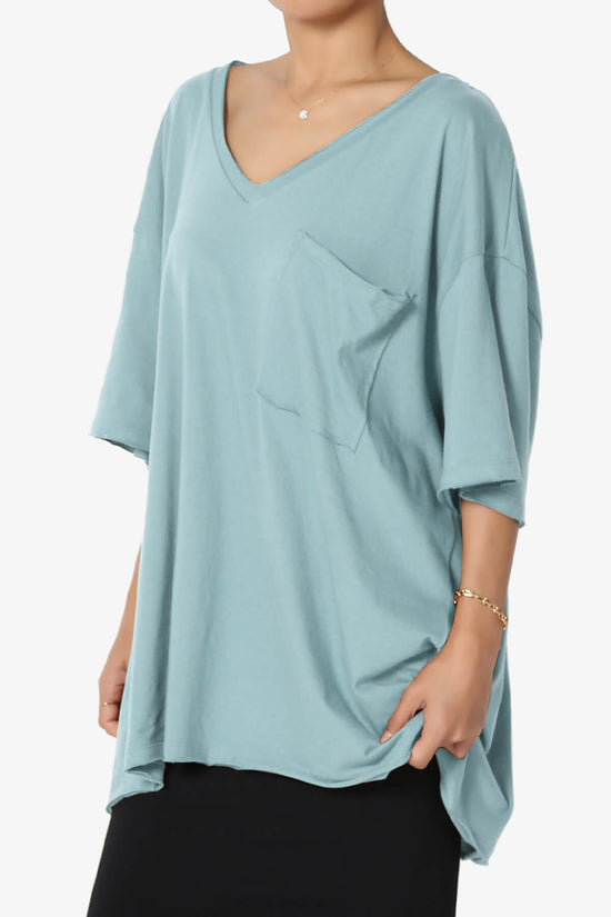 Load image into Gallery viewer, Charlie V Neck Pocket Boyfriend Tee DUSTY BLUE_3
