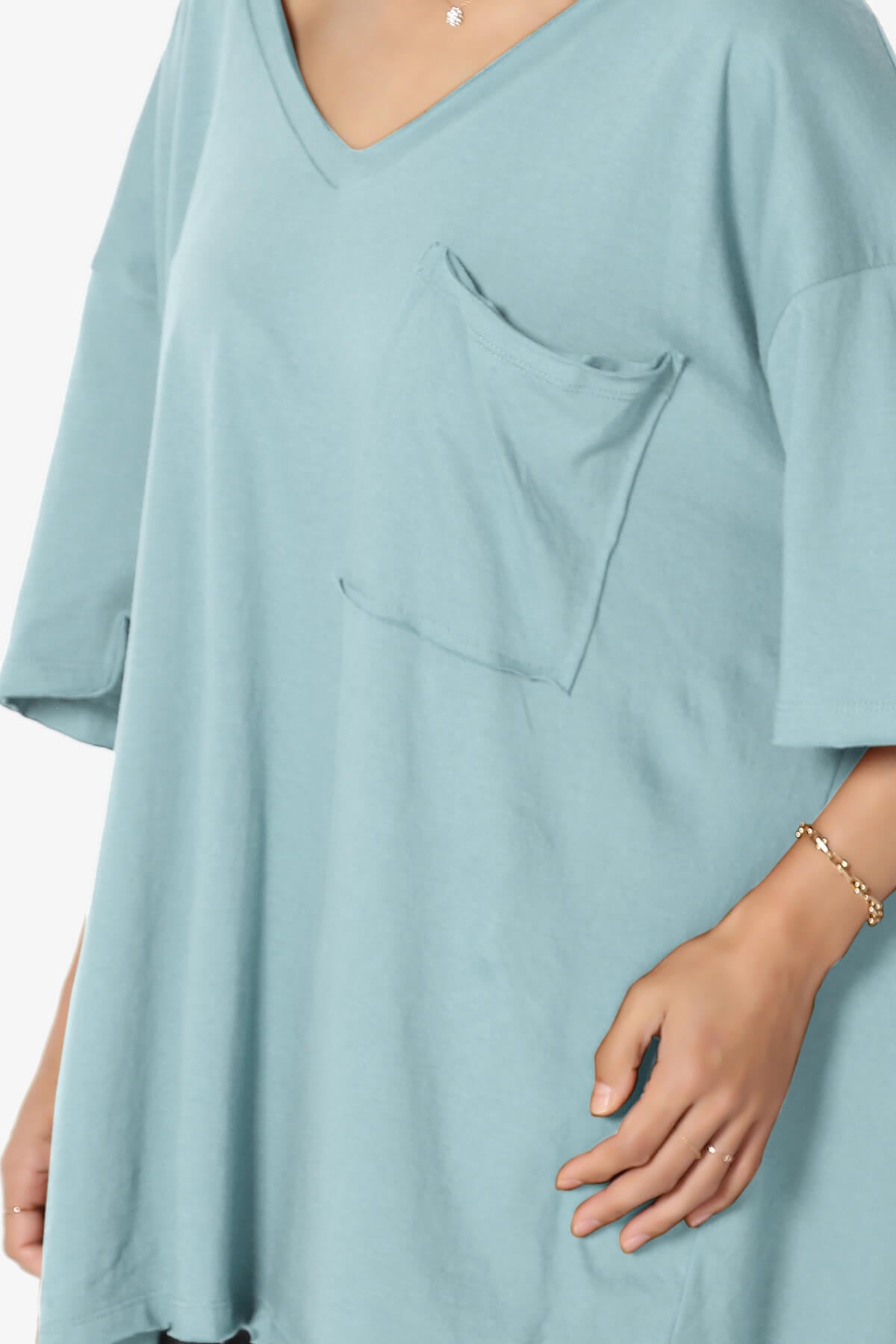 Load image into Gallery viewer, Charlie V Neck Pocket Boyfriend Tee DUSTY BLUE_5
