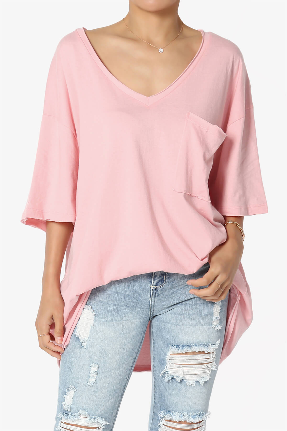 Load image into Gallery viewer, Charlie V Neck Pocket Boyfriend Tee DUSTY PINK_1

