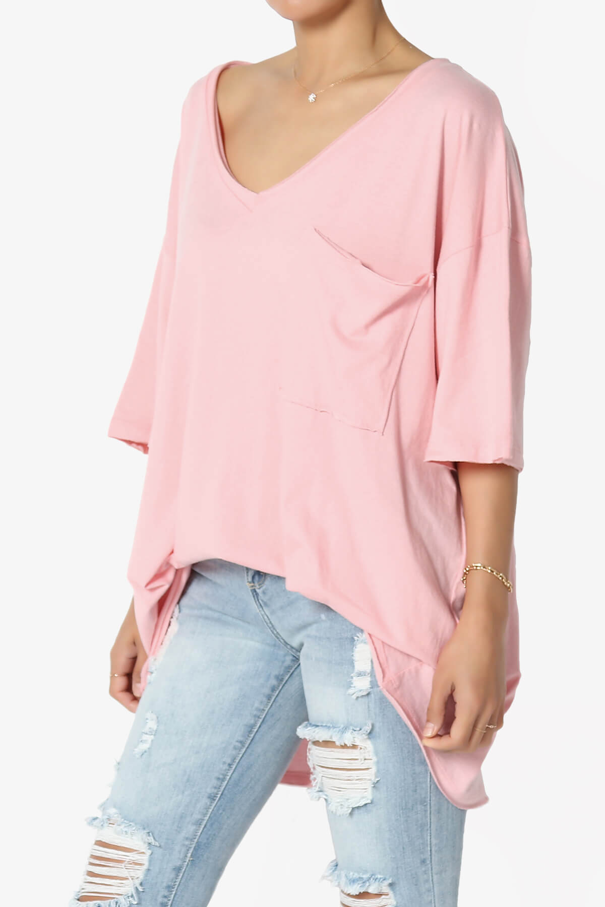 Load image into Gallery viewer, Charlie V Neck Pocket Boyfriend Tee DUSTY PINK_3
