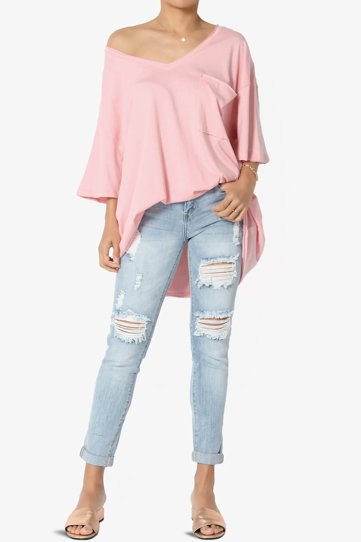 Load image into Gallery viewer, Charlie V Neck Pocket Boyfriend Tee DUSTY PINK_6
