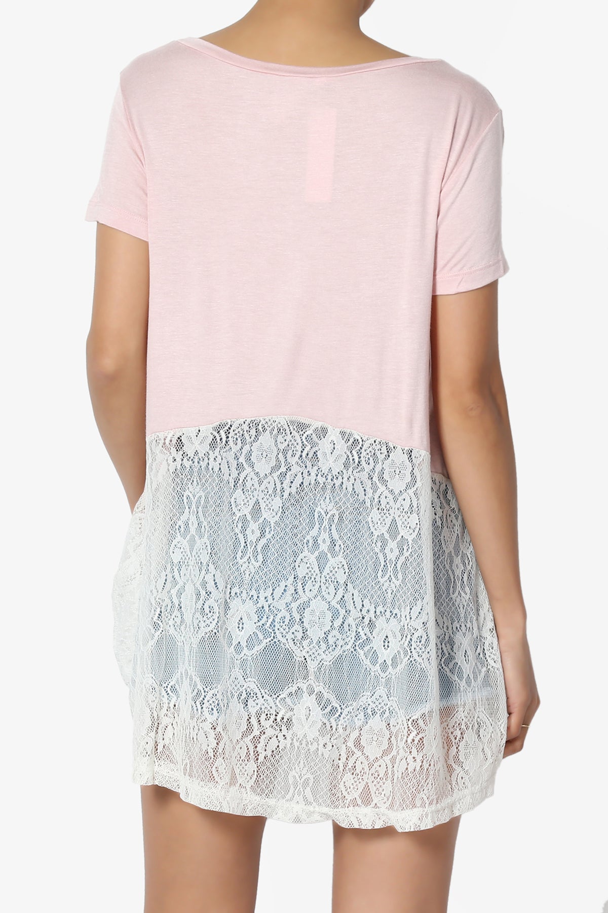 Chloe Lace Back Short Sleeve Jersey Tee CANDY PINK_2