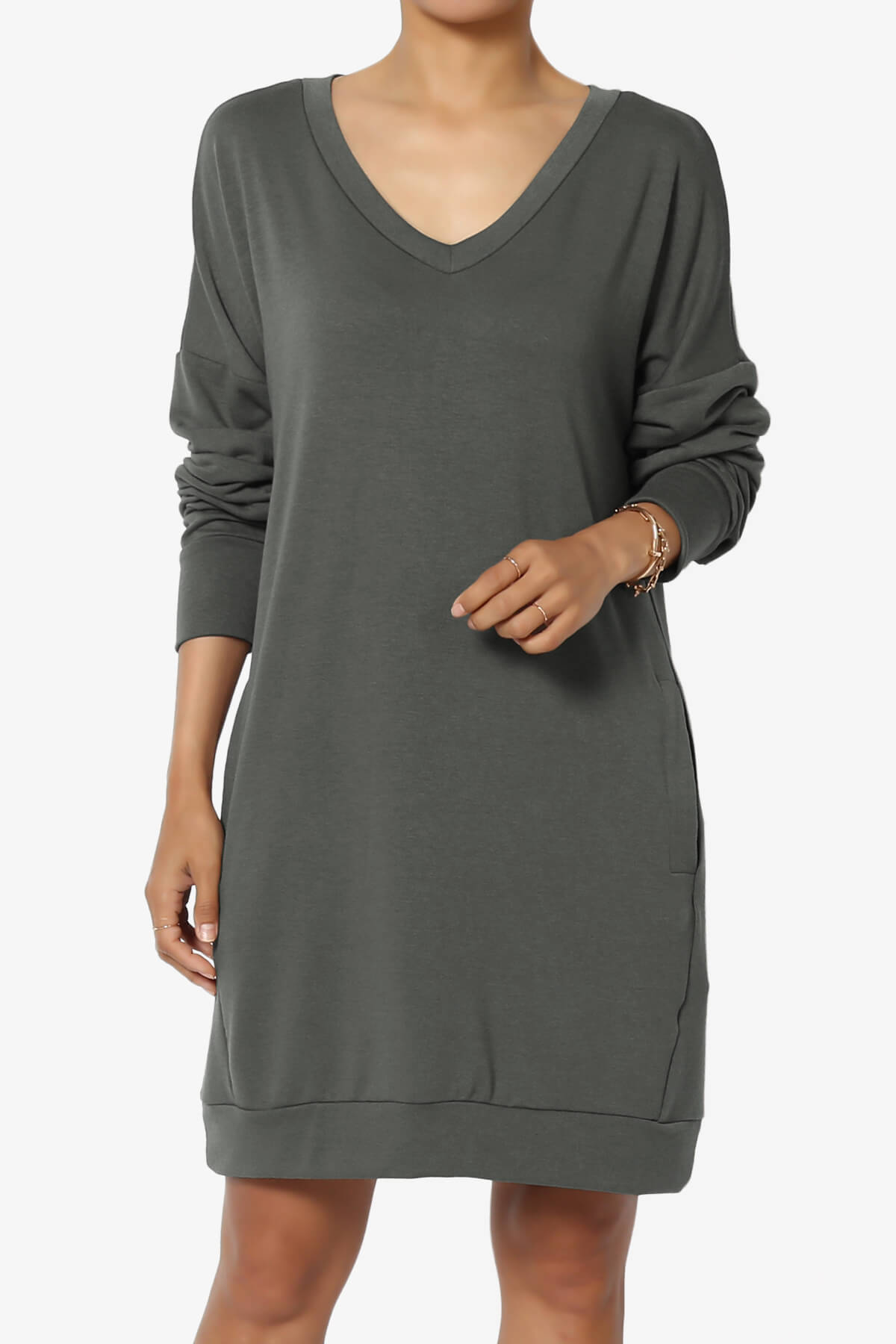 Load image into Gallery viewer, Chrissy V-Neck Pocket Soft Terry Tunic ASH GREY_1

