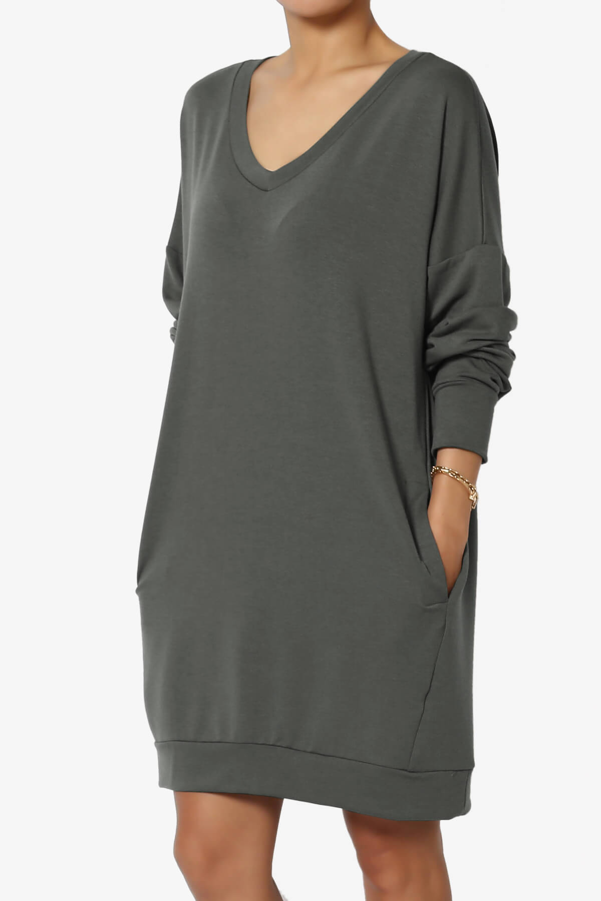 Load image into Gallery viewer, Chrissy V-Neck Pocket Soft Terry Tunic ASH GREY_3

