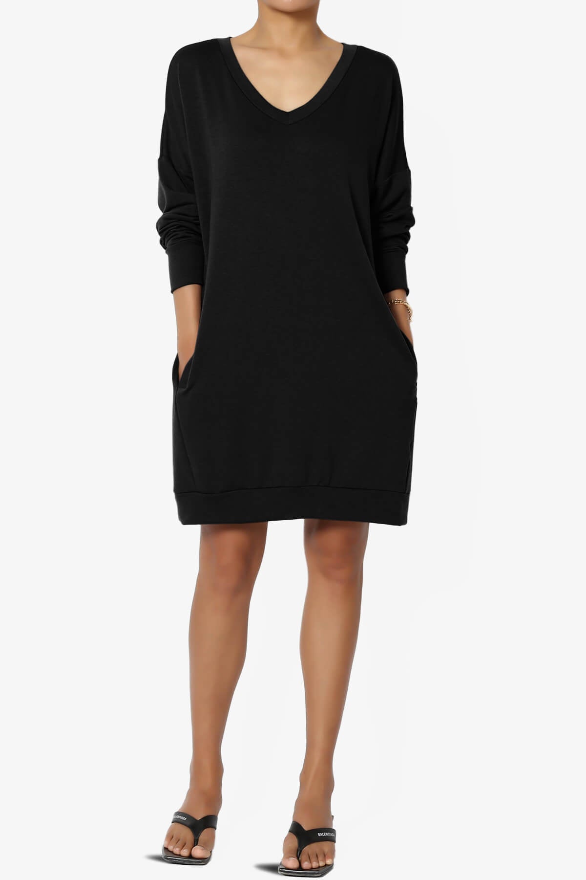 Load image into Gallery viewer, Chrissy V-Neck Pocket Soft Terry Tunic BLACK_6
