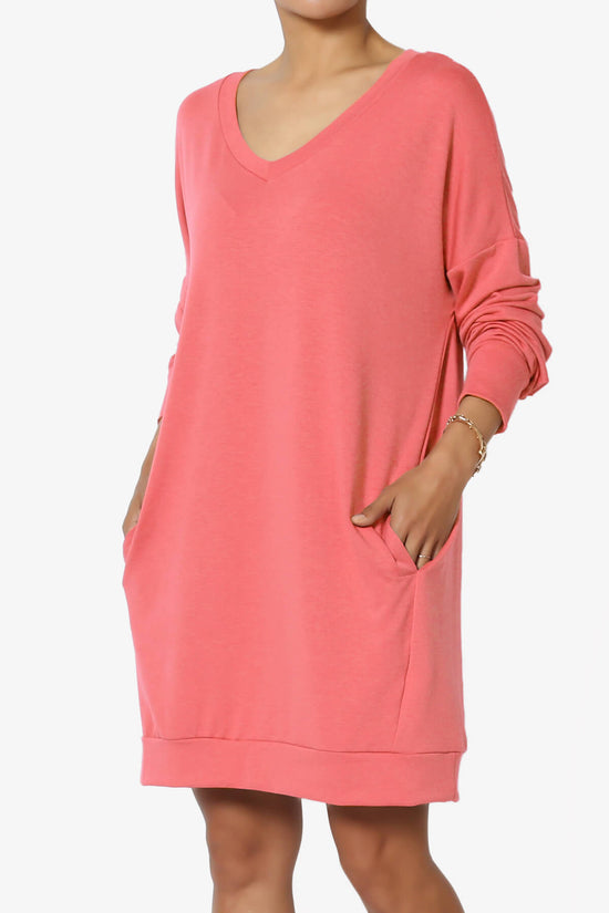 Load image into Gallery viewer, Chrissy V-Neck Pocket Soft Terry Tunic CORAL_3
